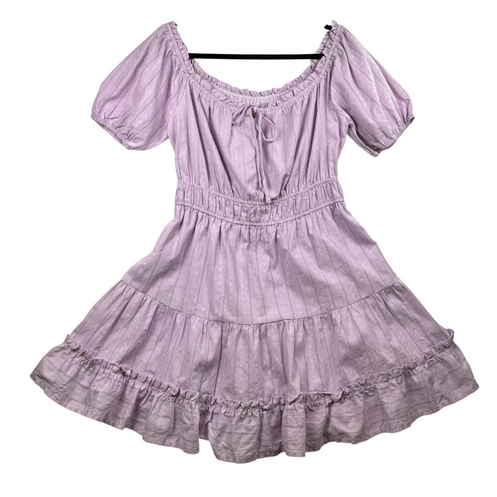 Lost + Wander Lavender Puff-Sleeve Feminine Mini Dress Size L Flowy Cottagecore - Picture 2 of 11